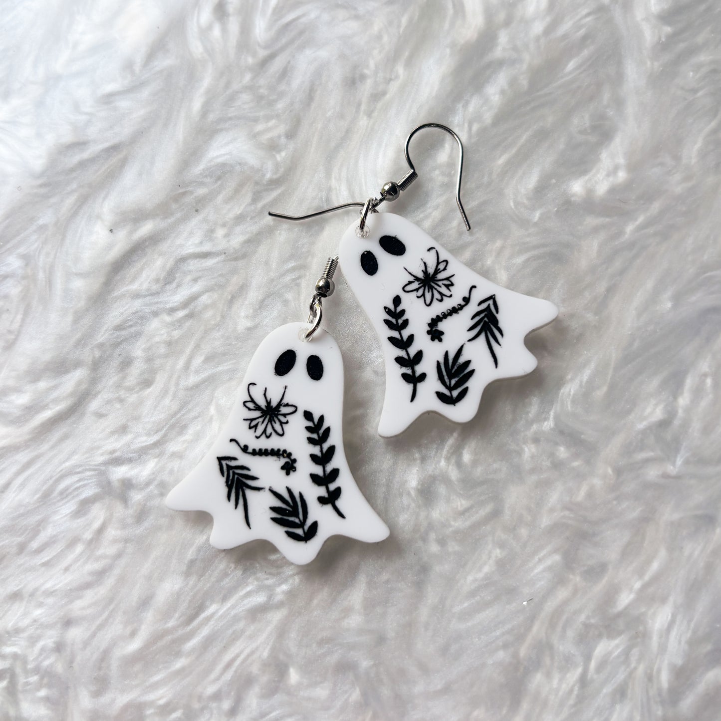 ENGRAVED FLORAL GHOST ACRYLIC EARRINGS