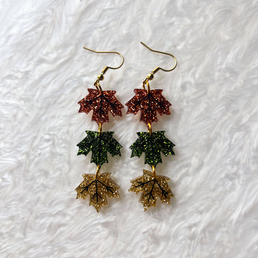 GLITTERY MAPLE LEAF TRIO ACRYLIC EARRINGS