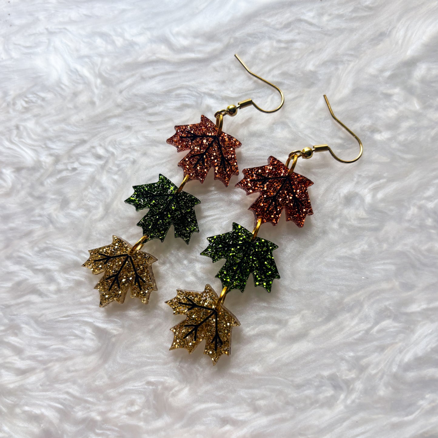 GLITTERY MAPLE LEAF TRIO ACRYLIC EARRINGS