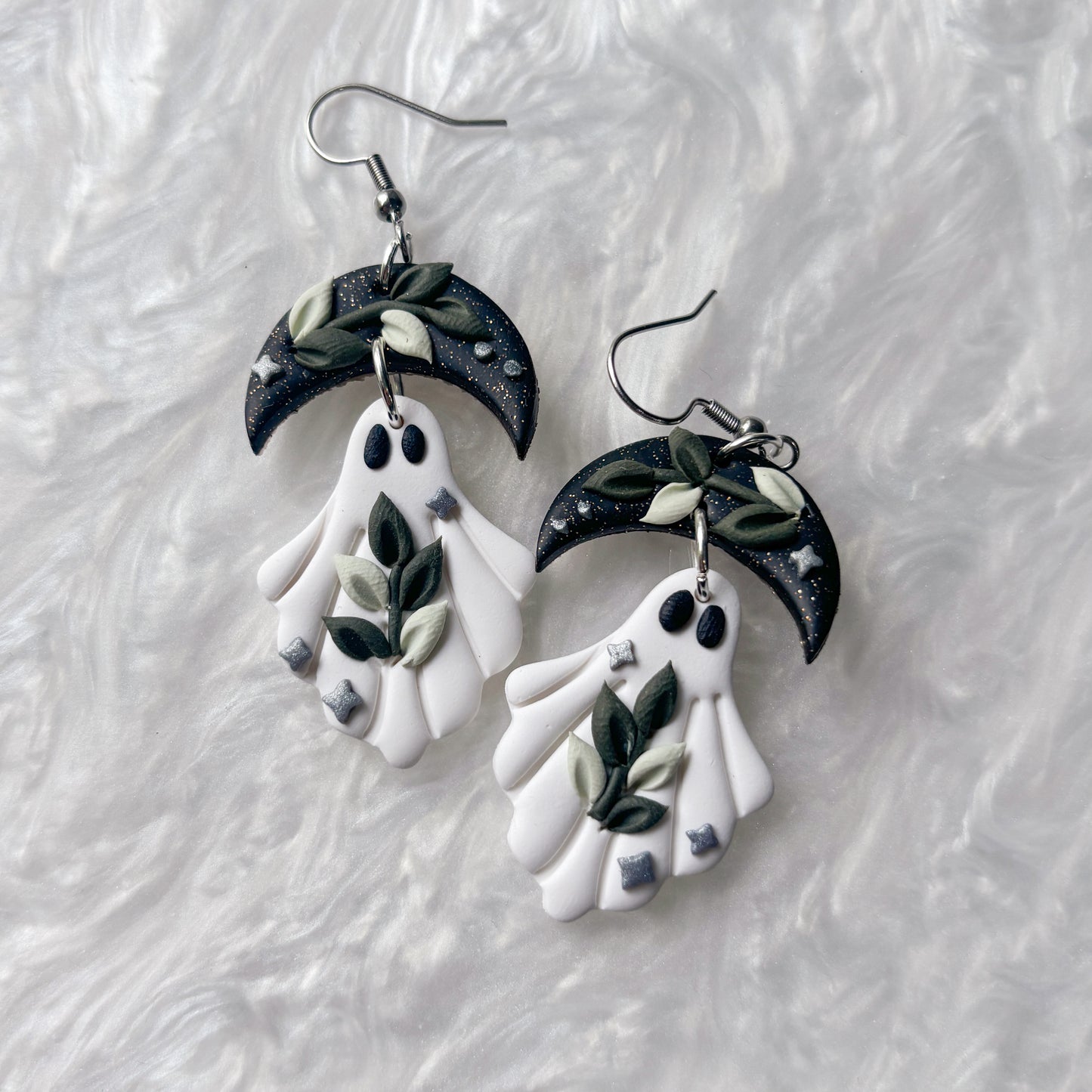 LEAF VINE MOON GHOST EARRINGS