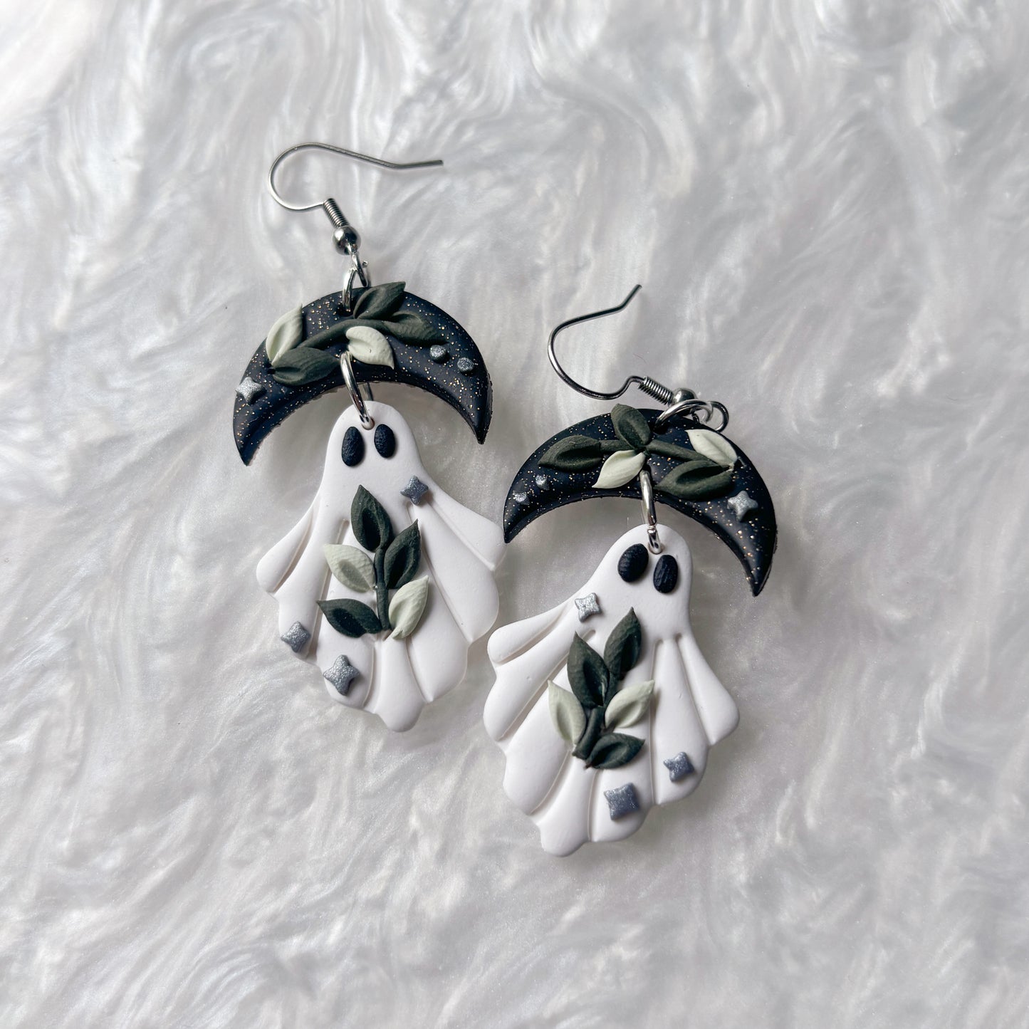 LEAF VINE MOON GHOST EARRINGS