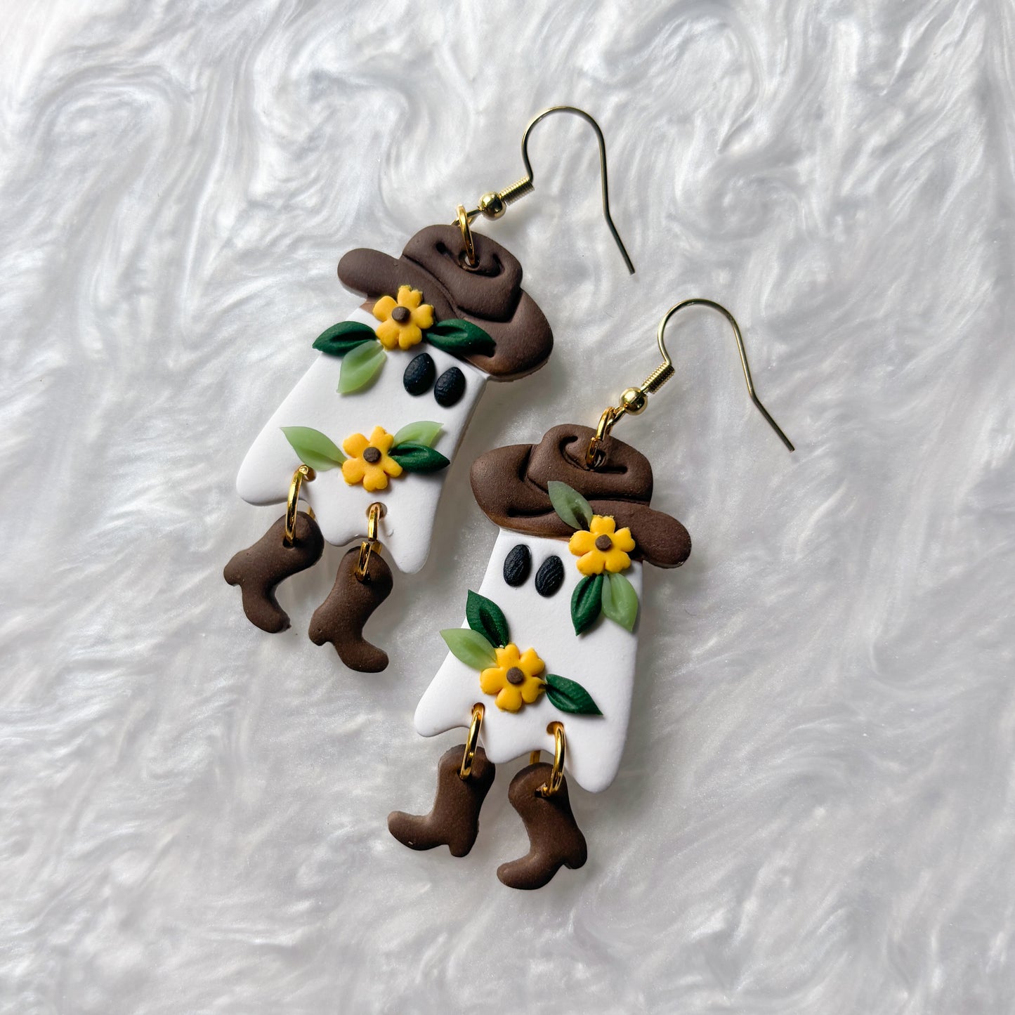 COWBOY SUNFLOWER GHOST EARRINGS