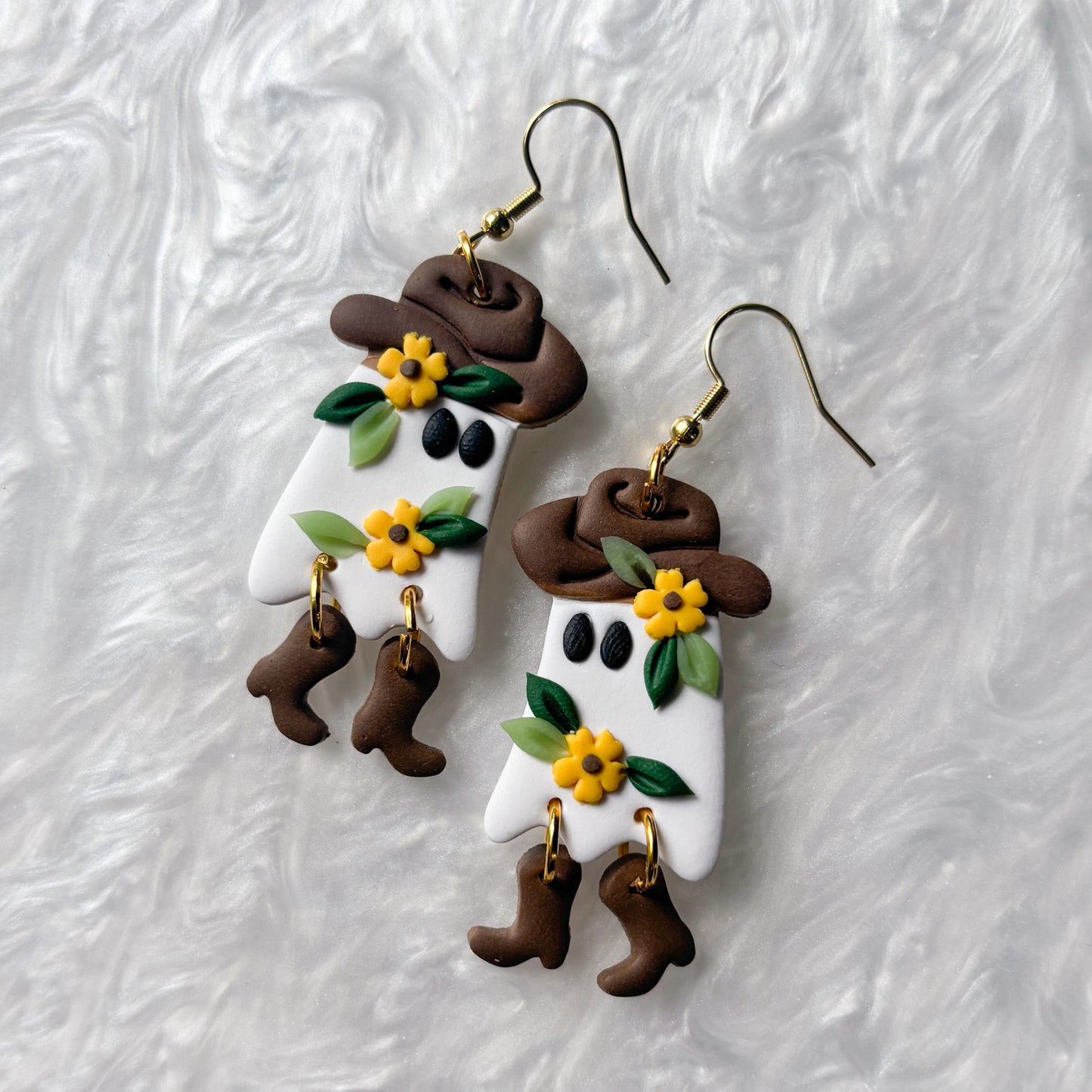 COWBOY SUNFLOWER GHOST EARRINGS