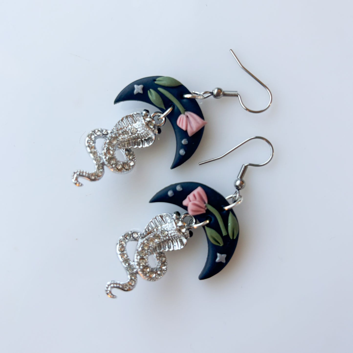 PINK PEONY MOON SNAKE EARRINGS