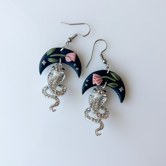 PINK PEONY MOON SNAKE EARRINGS