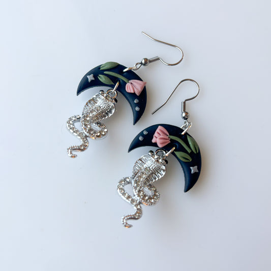 PINK PEONY MOON SNAKE EARRINGS