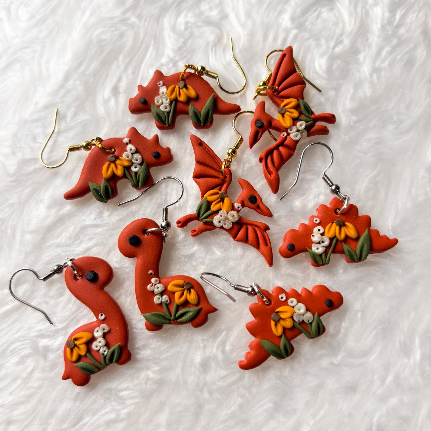 FALL FLORAL DINO EARRINGS (TRICERATOPS)