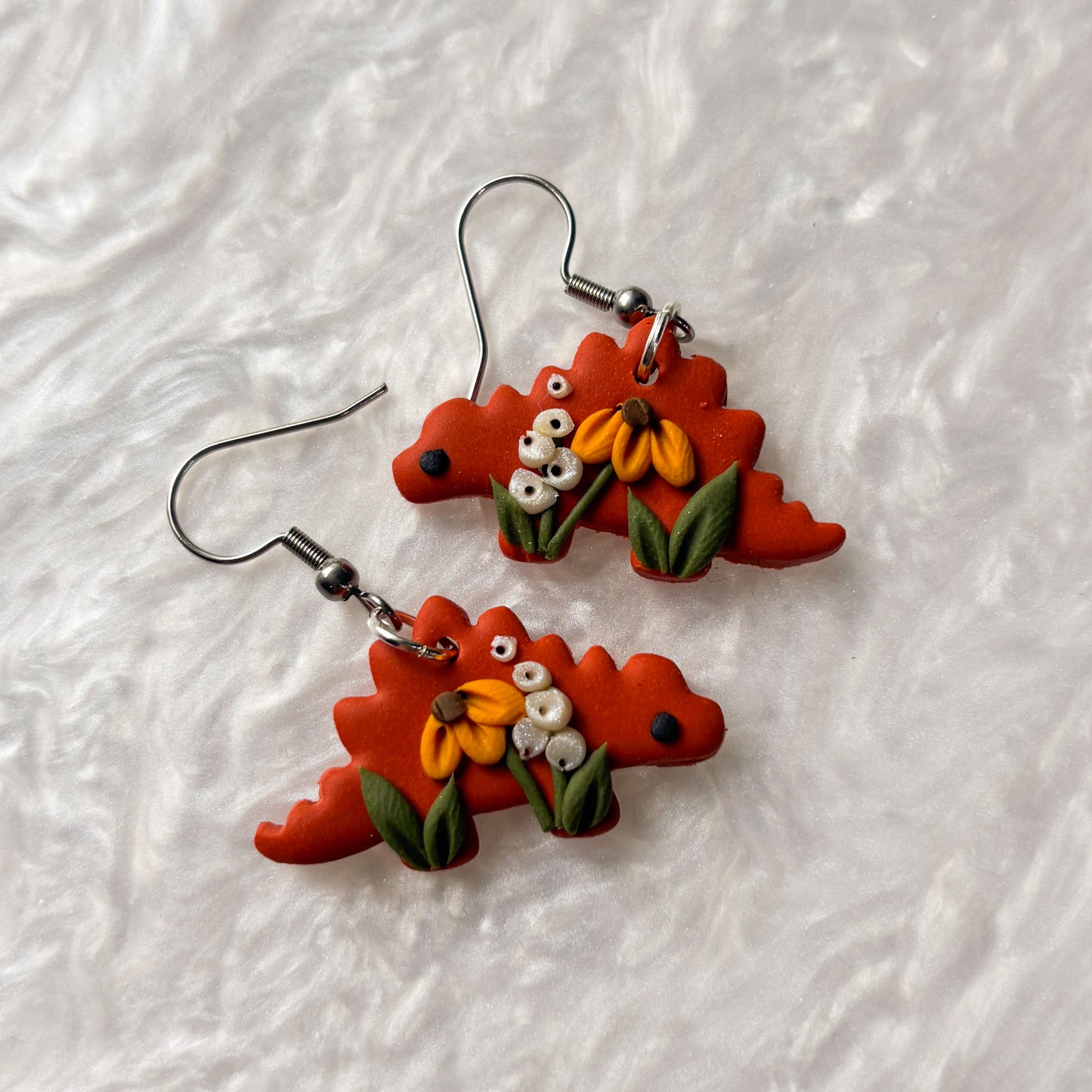 FALL FLORAL DINO EARRINGS (STEGOSAURUS)