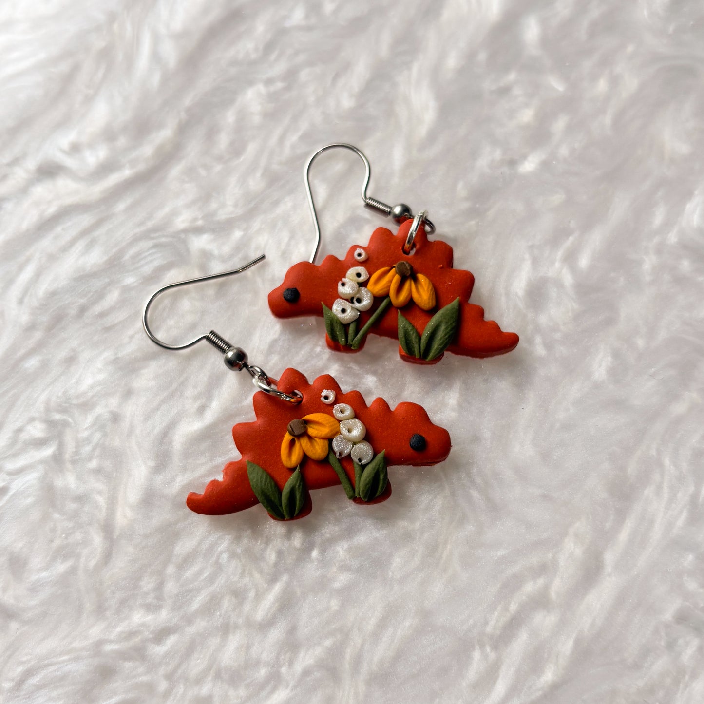 FALL FLORAL DINO EARRINGS (STEGOSAURUS)