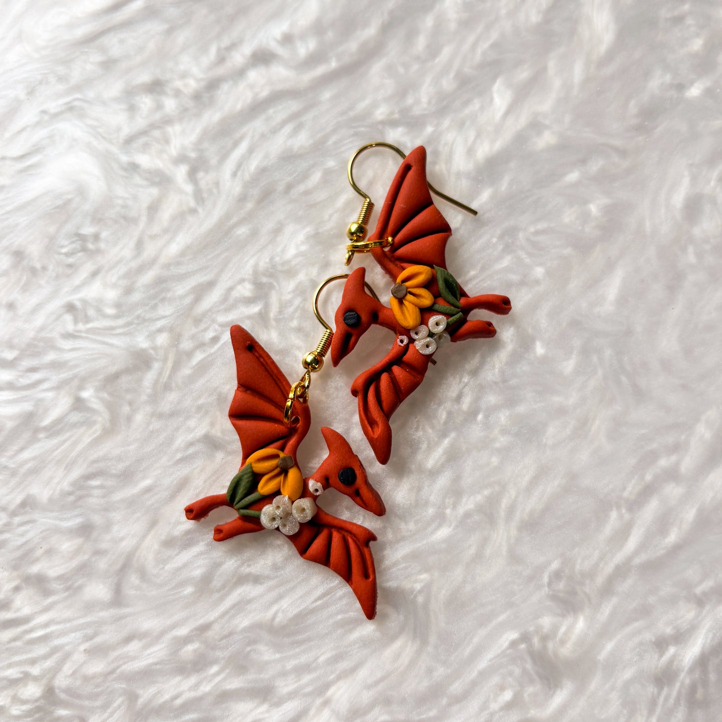 FALL FLORAL DINO EARRINGS (PTERODACTYL)