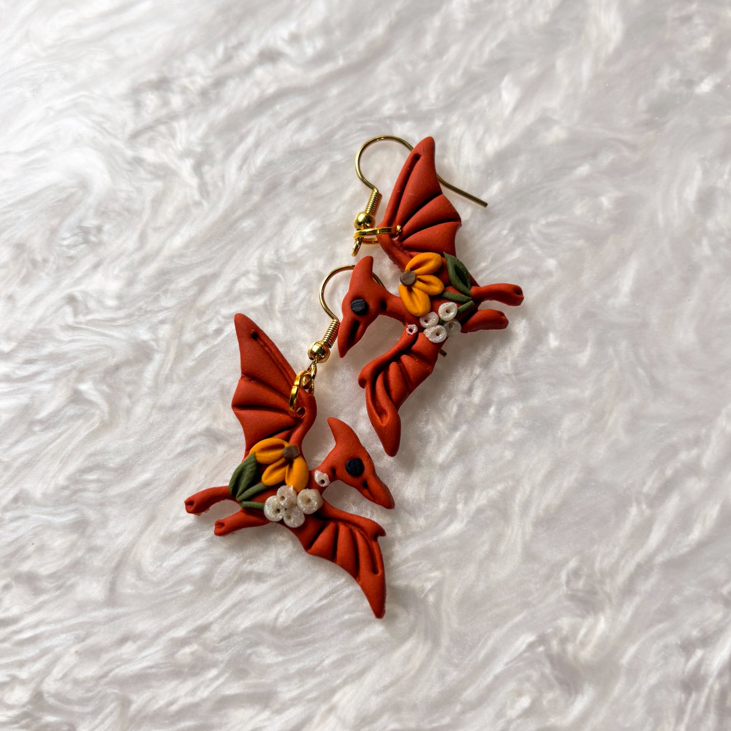 FALL FLORAL DINO EARRINGS (PTERODACTYL)