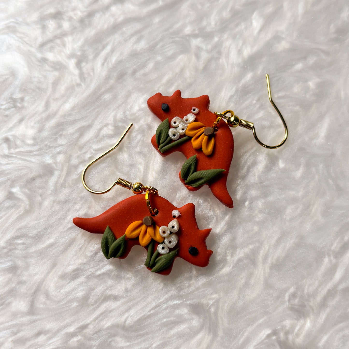 FALL FLORAL DINO EARRINGS (TRICERATOPS)