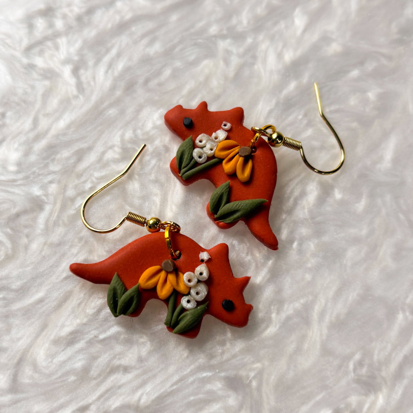 FALL FLORAL DINO EARRINGS (TRICERATOPS)