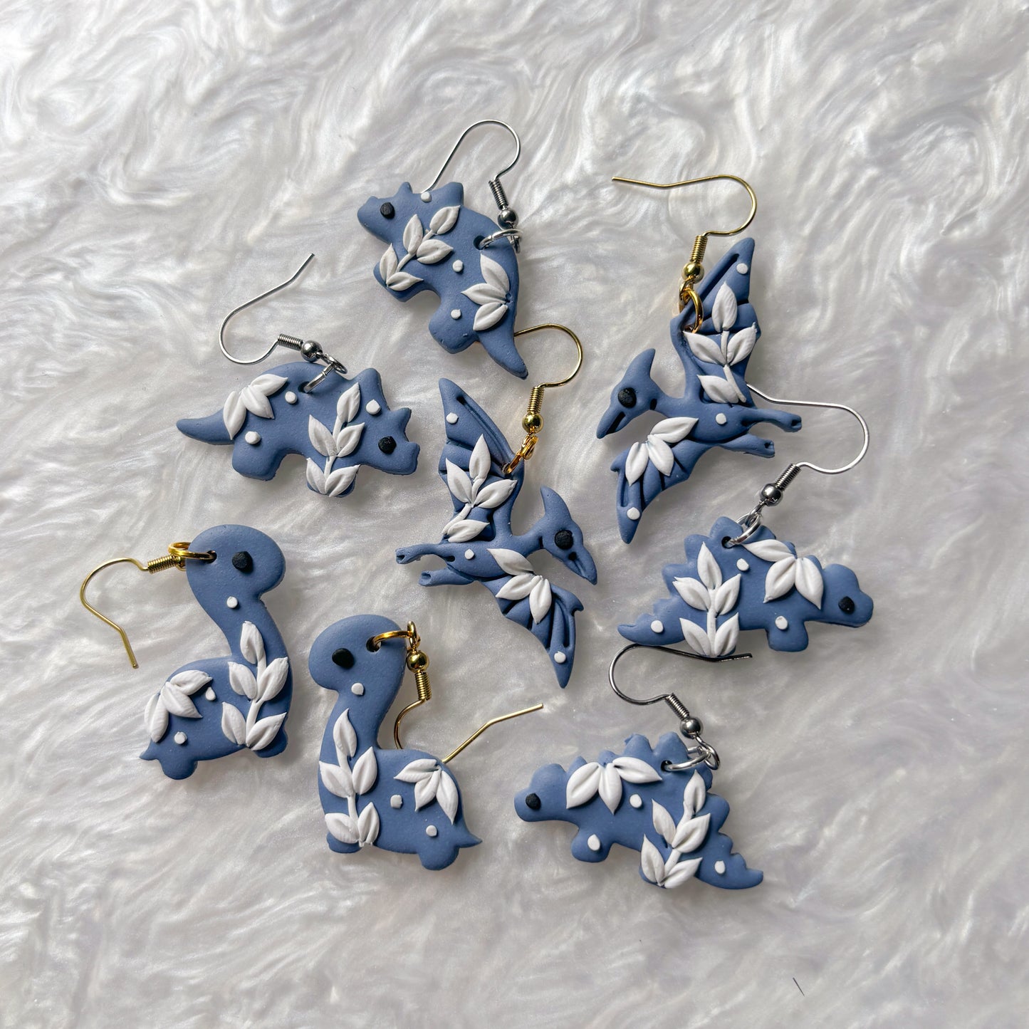 PORCELAIN BLUE DINO EARRINGS (BRONTO)