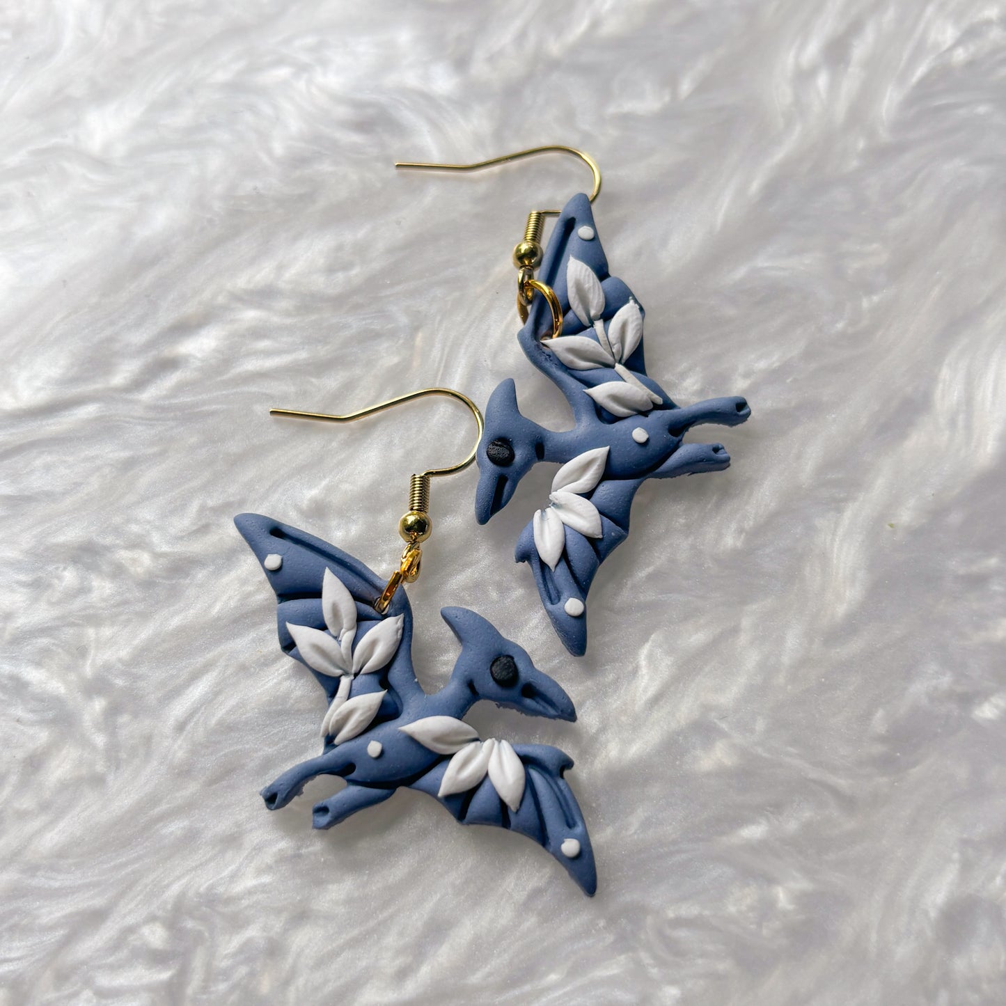 PORCELAIN BLUE DINO EARRINGS (PTERODACTYL)