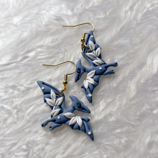 PORCELAIN BLUE DINO EARRINGS (PTERODACTYL)