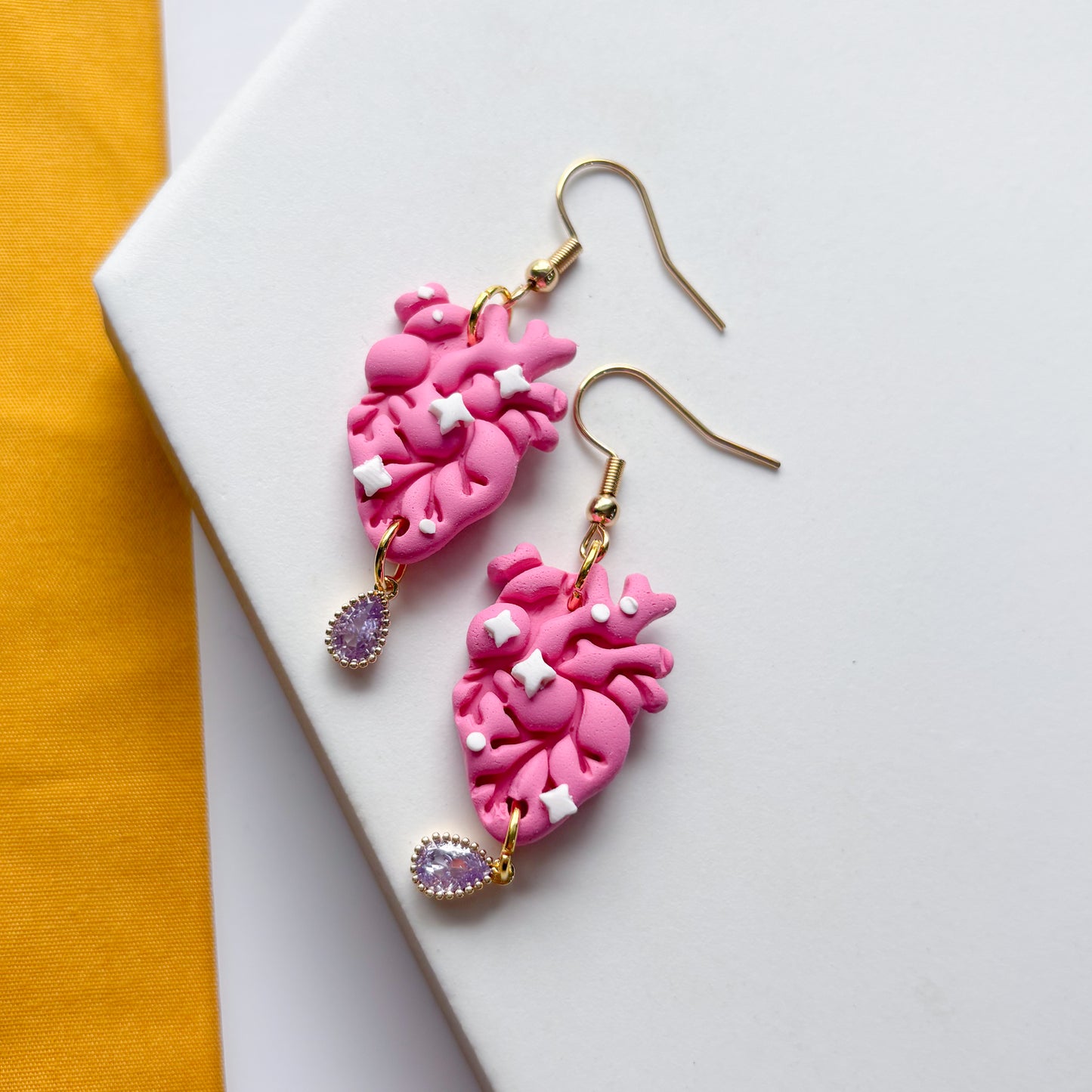 PINK SPARKLE ANATOMICAL HEART EARRINGS