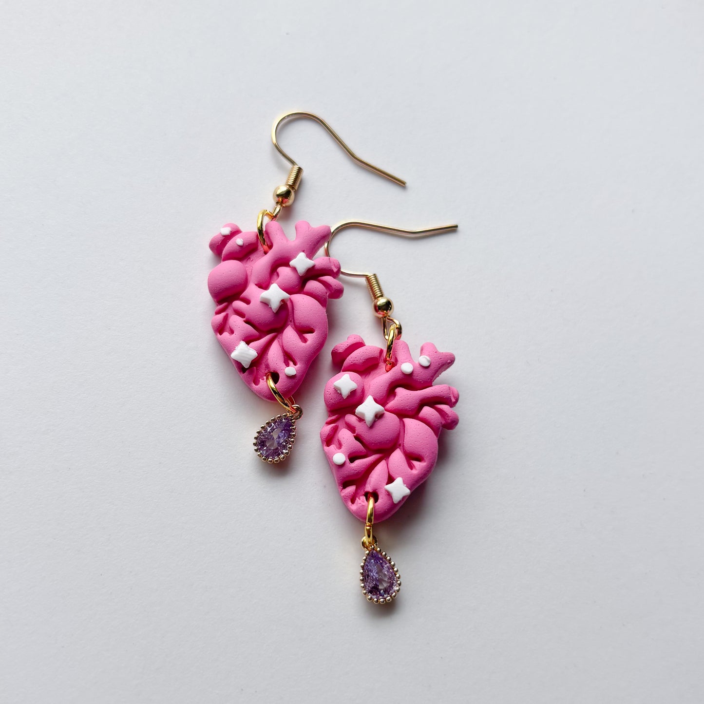 PINK SPARKLE ANATOMICAL HEART EARRINGS