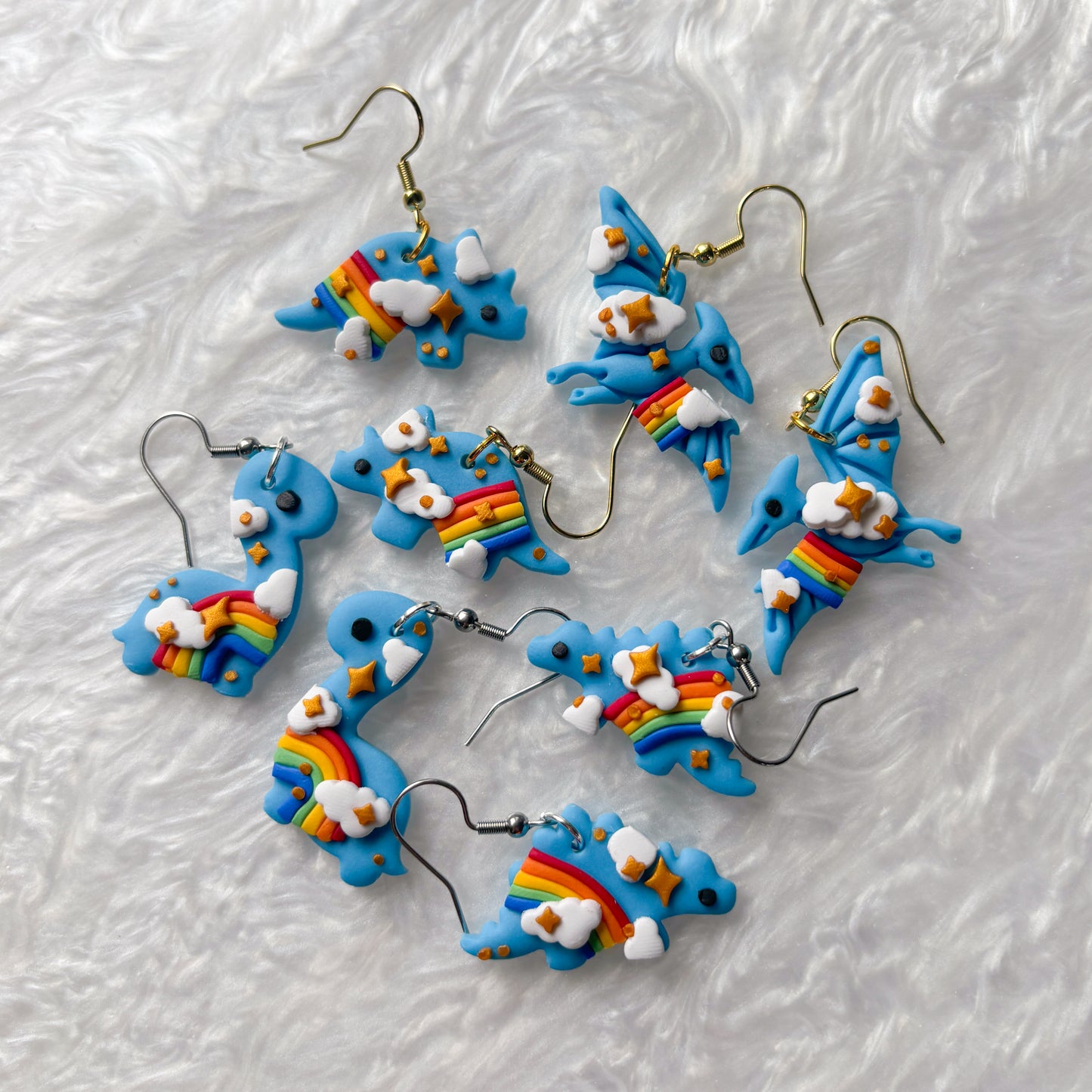RAINBOW DINO EARRINGS (PTERODACTYL)