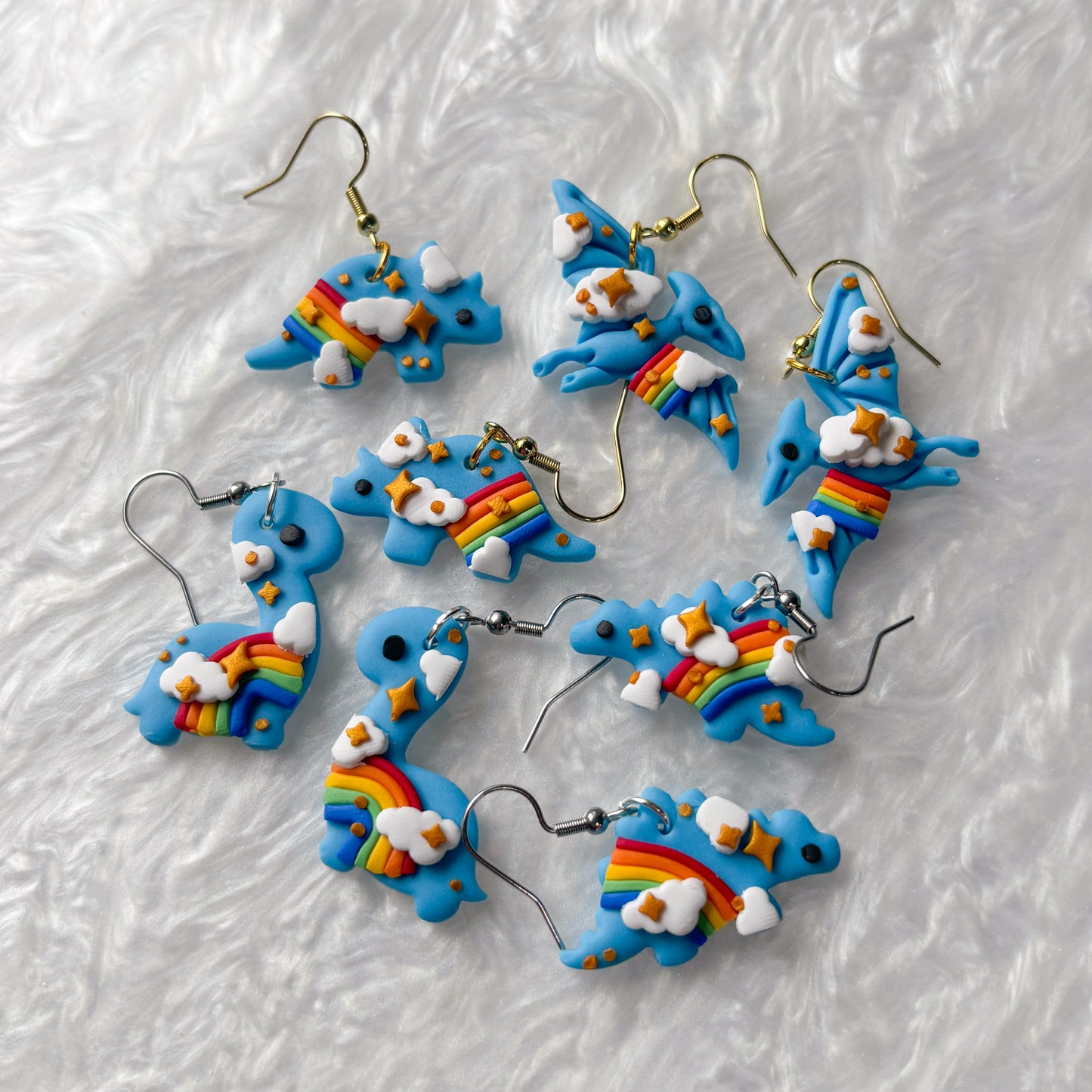 RAINBOW DINO EARRINGS (TRICERATOPS)