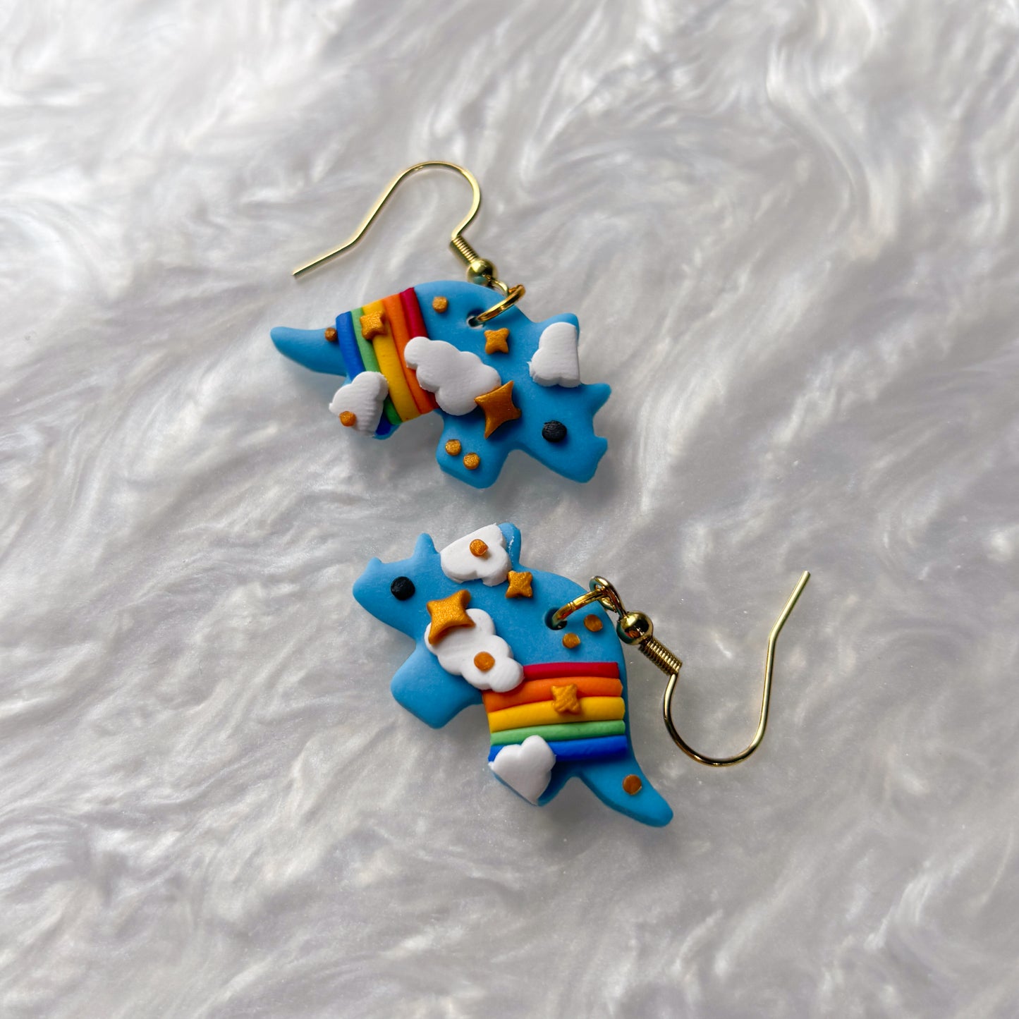 RAINBOW DINO EARRINGS (TRICERATOPS)