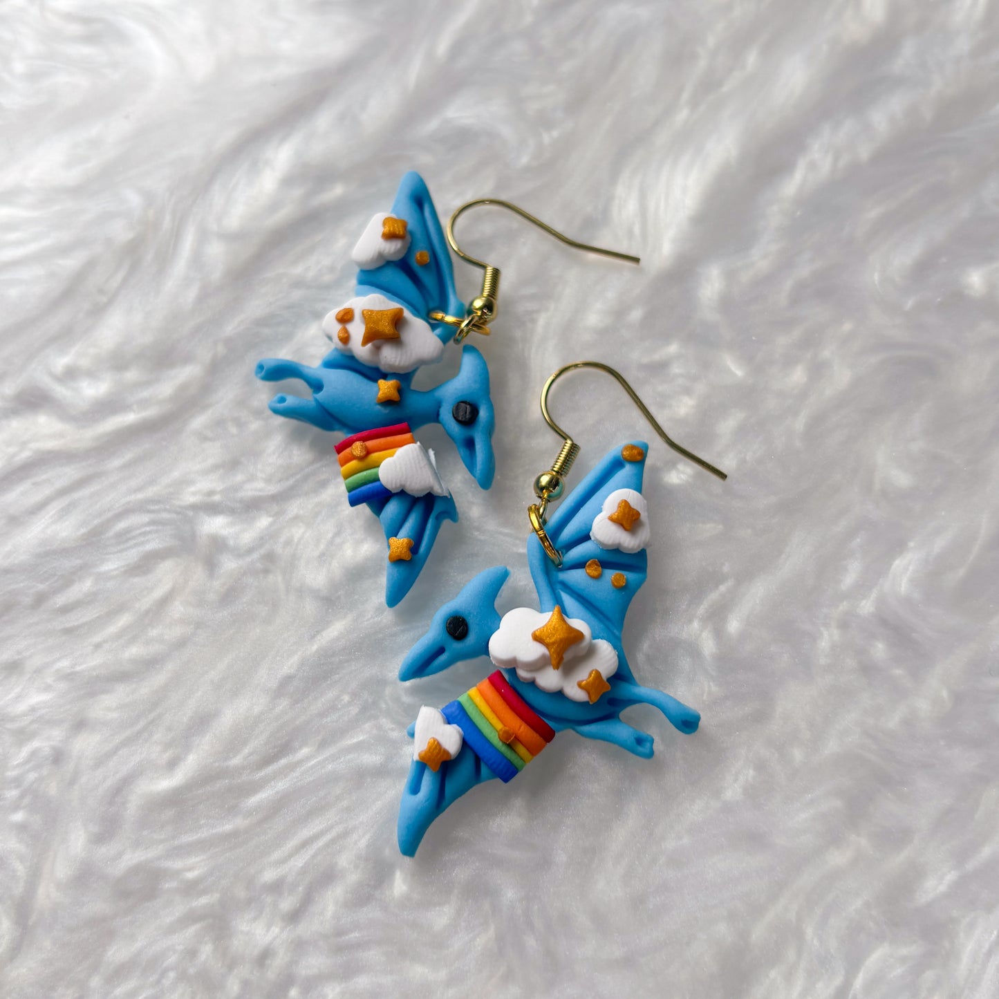RAINBOW DINO EARRINGS (PTERODACTYL)