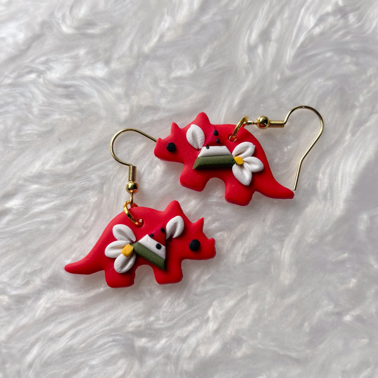 WATERMELON DINO EARRINGS (TRICERATOPS)