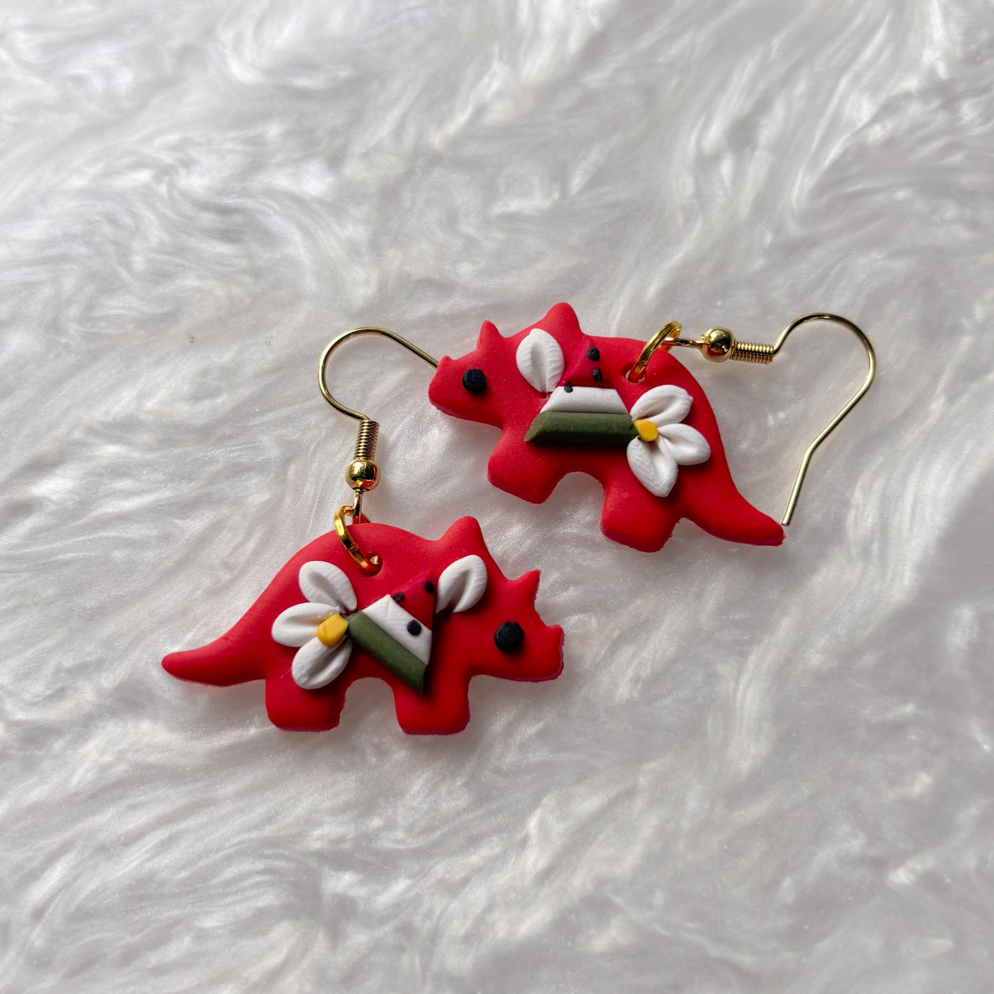 WATERMELON DINO EARRINGS (TRICERATOPS)