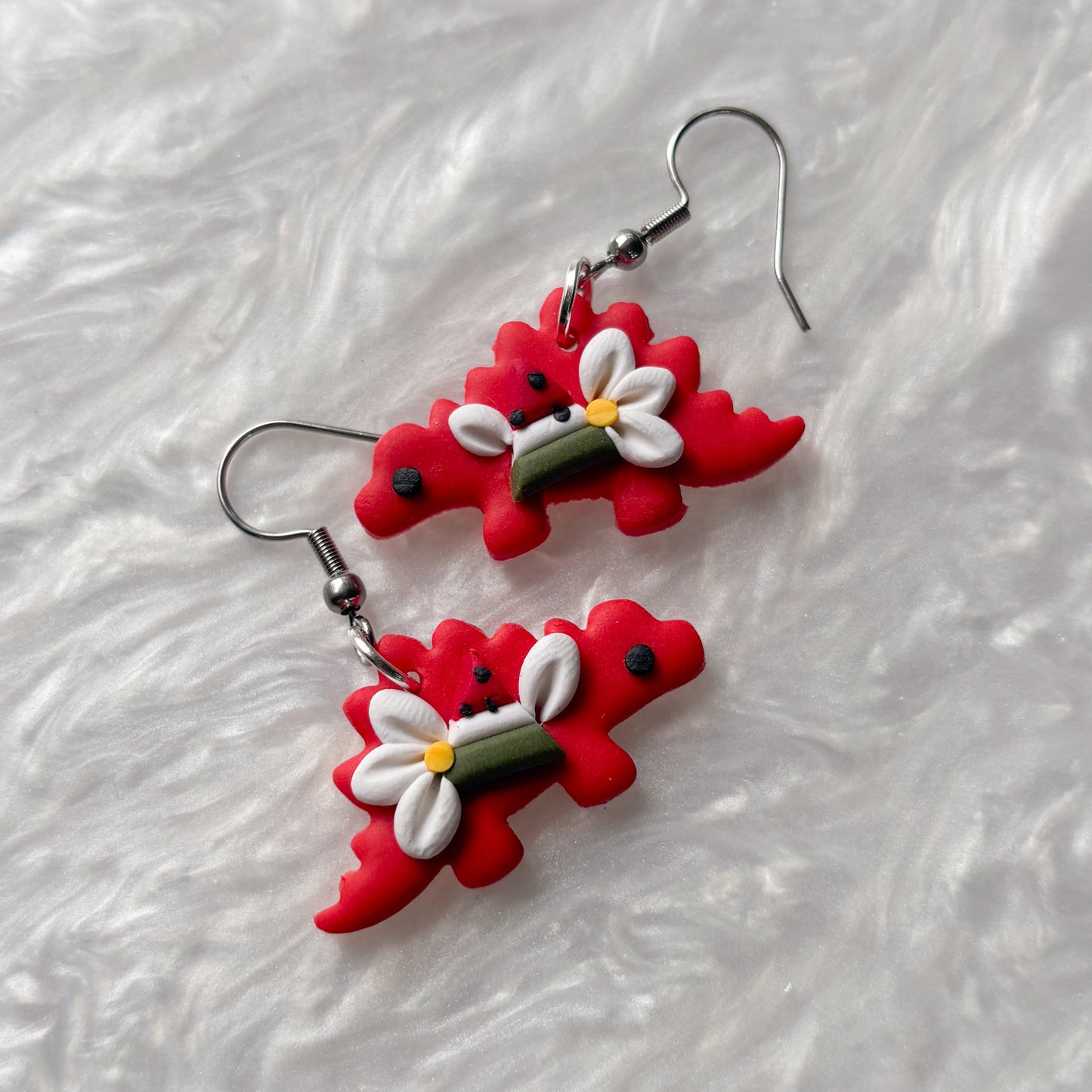 WATERMELON DINO EARRINGS (STEGOSAURUS)