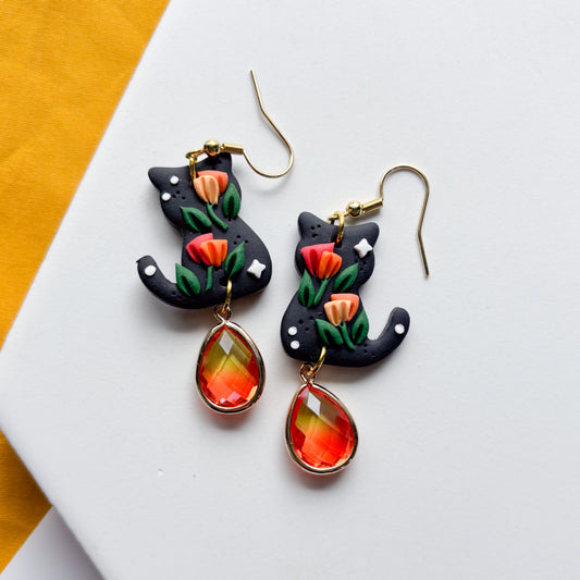 BLACK POPPY CAT EARRINGS