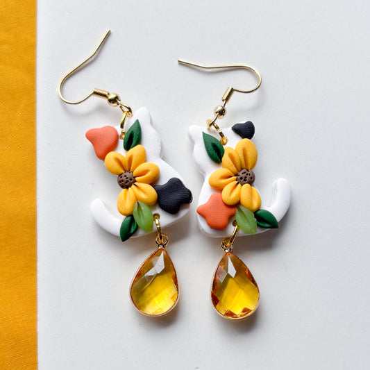 SUNFLOWER CALICO CAT EARRINGS
