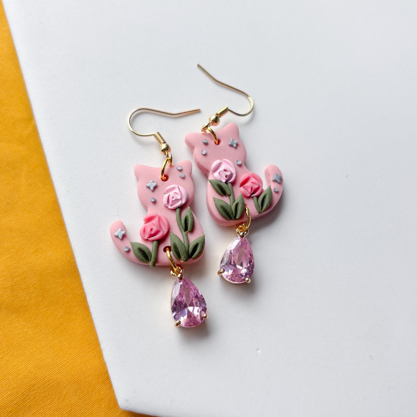 ROSE GARDEN PINK CAT EARRINGS