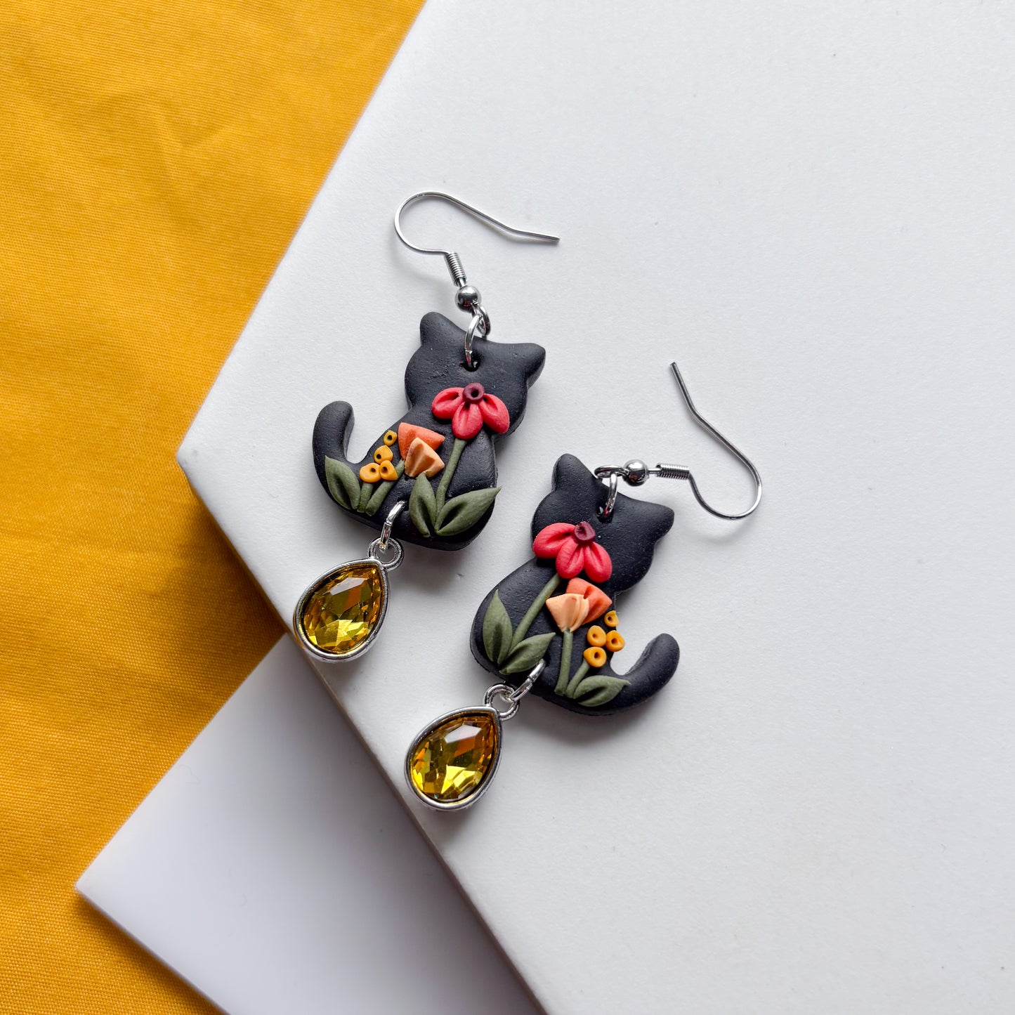 FALL FLOWER CAT EARRINGS