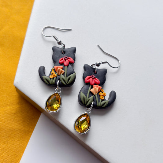 FALL FLOWER CAT EARRINGS