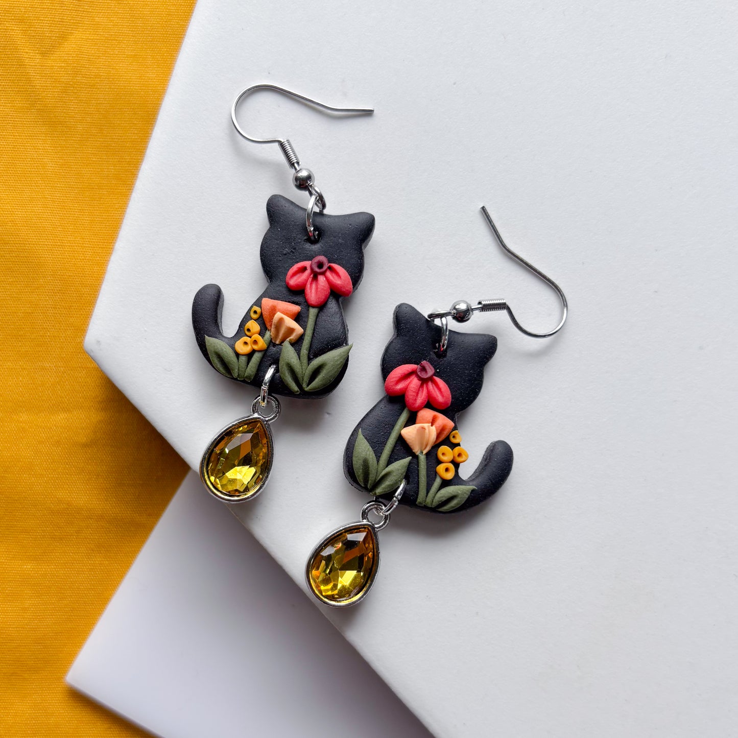 FALL FLOWER CAT EARRINGS