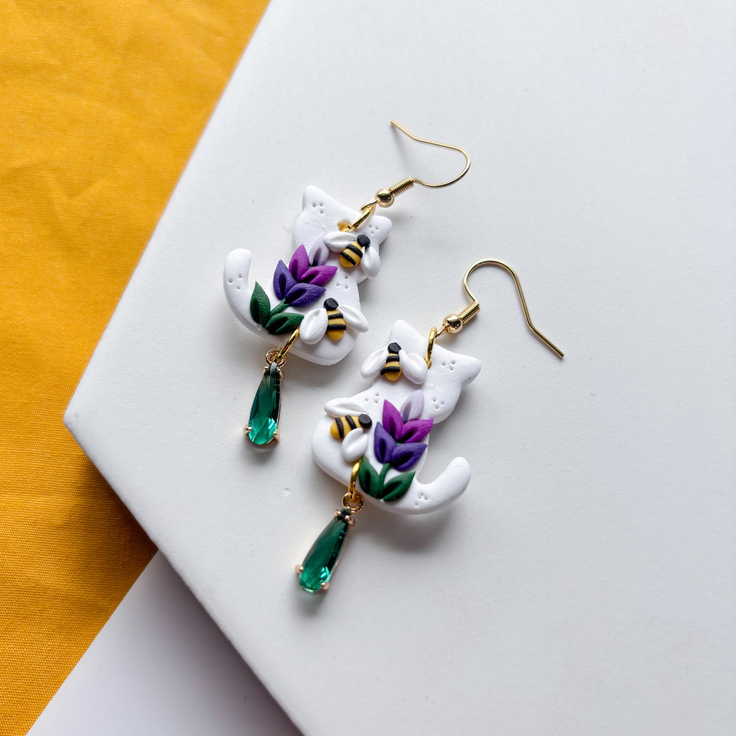 LAVENDER & BEE CAT EARRINGS