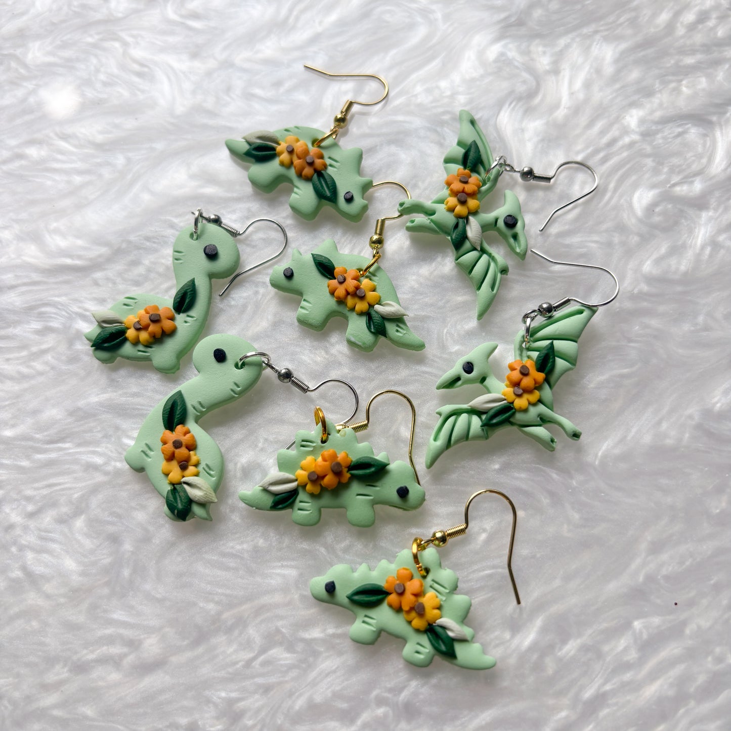 SUNFLOWER DINO EARRINGS (PTERODACTYL)