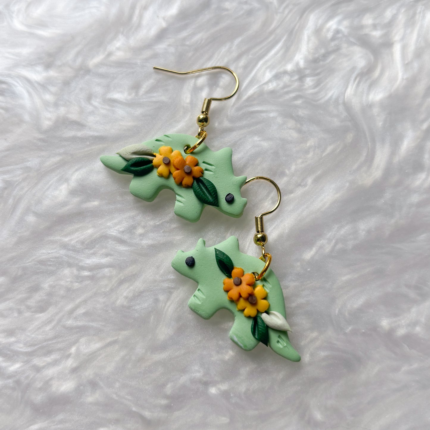 SUNFLOWER DINO EARRINGS (TRICERATOPS)