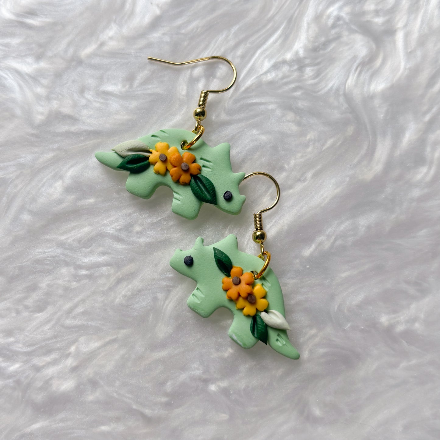 SUNFLOWER DINO EARRINGS (TRICERATOPS)
