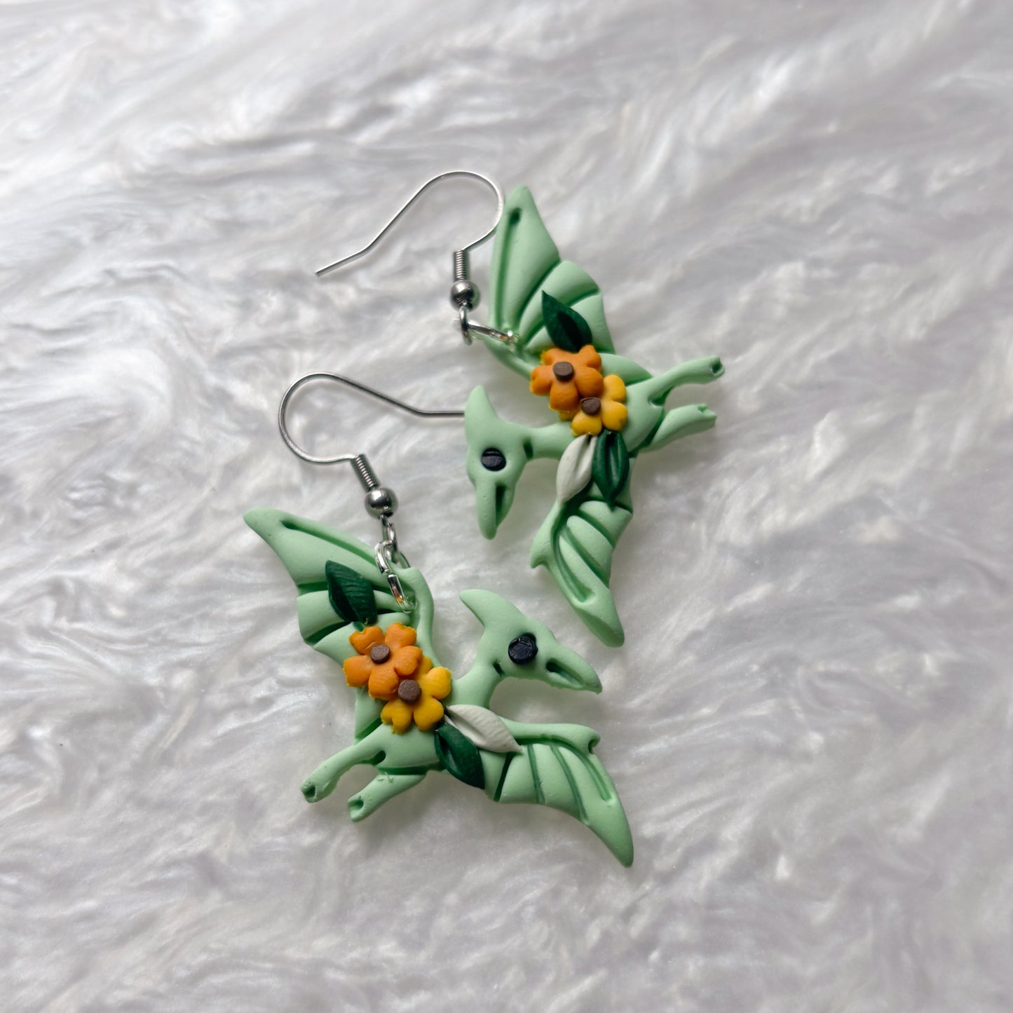 SUNFLOWER DINO EARRINGS (PTERODACTYL)
