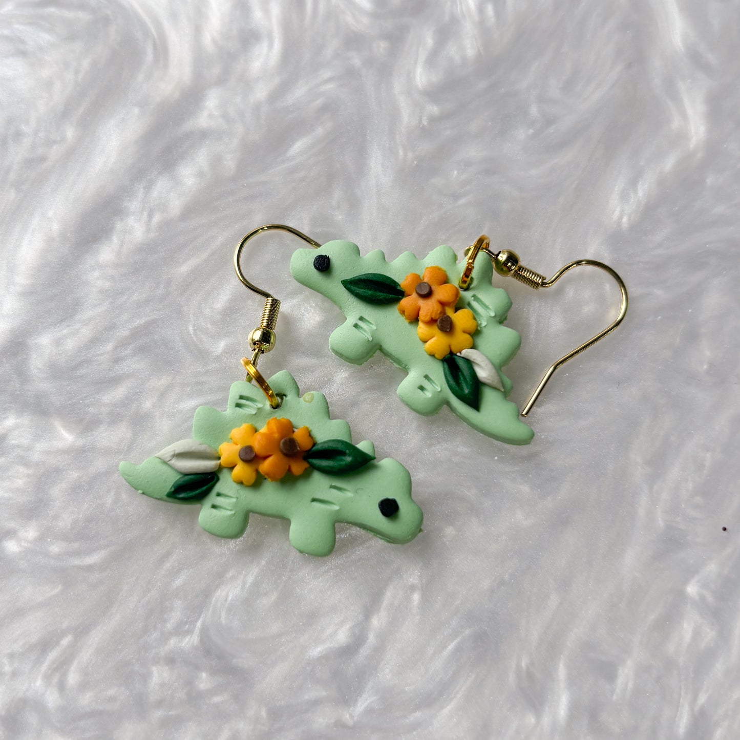 SUNFLOWER DINO EARRINGS (STEGOSAURUS)