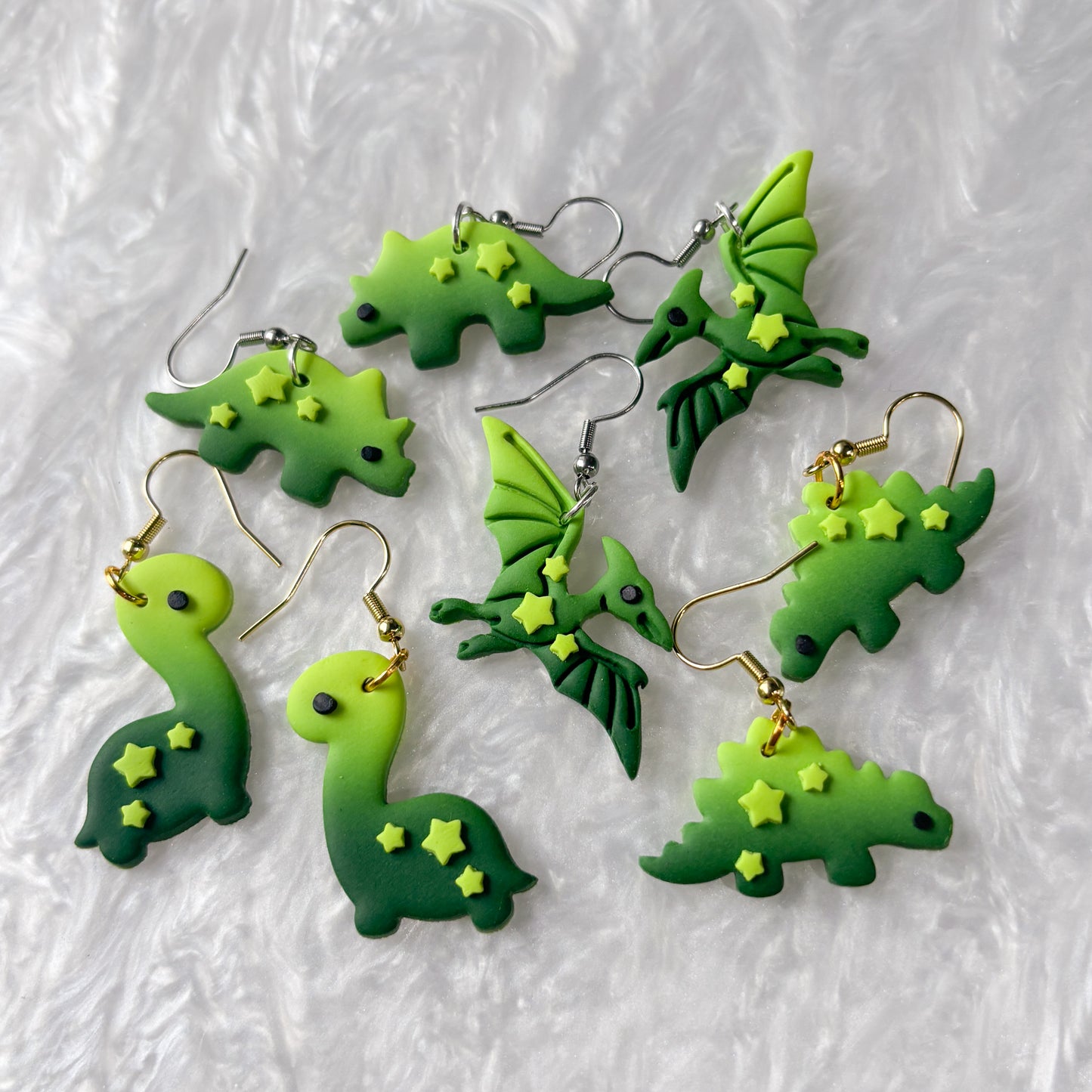 GRADIENT GREEN WITH STARS DINO EARRINGS (PTERODACTYL)