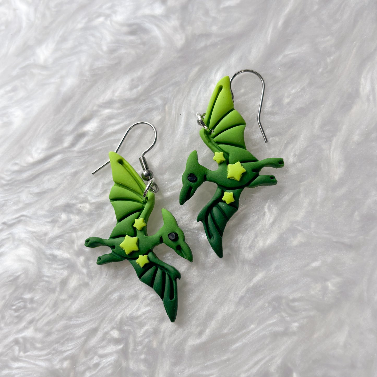 GRADIENT GREEN WITH STARS DINO EARRINGS (PTERODACTYL)