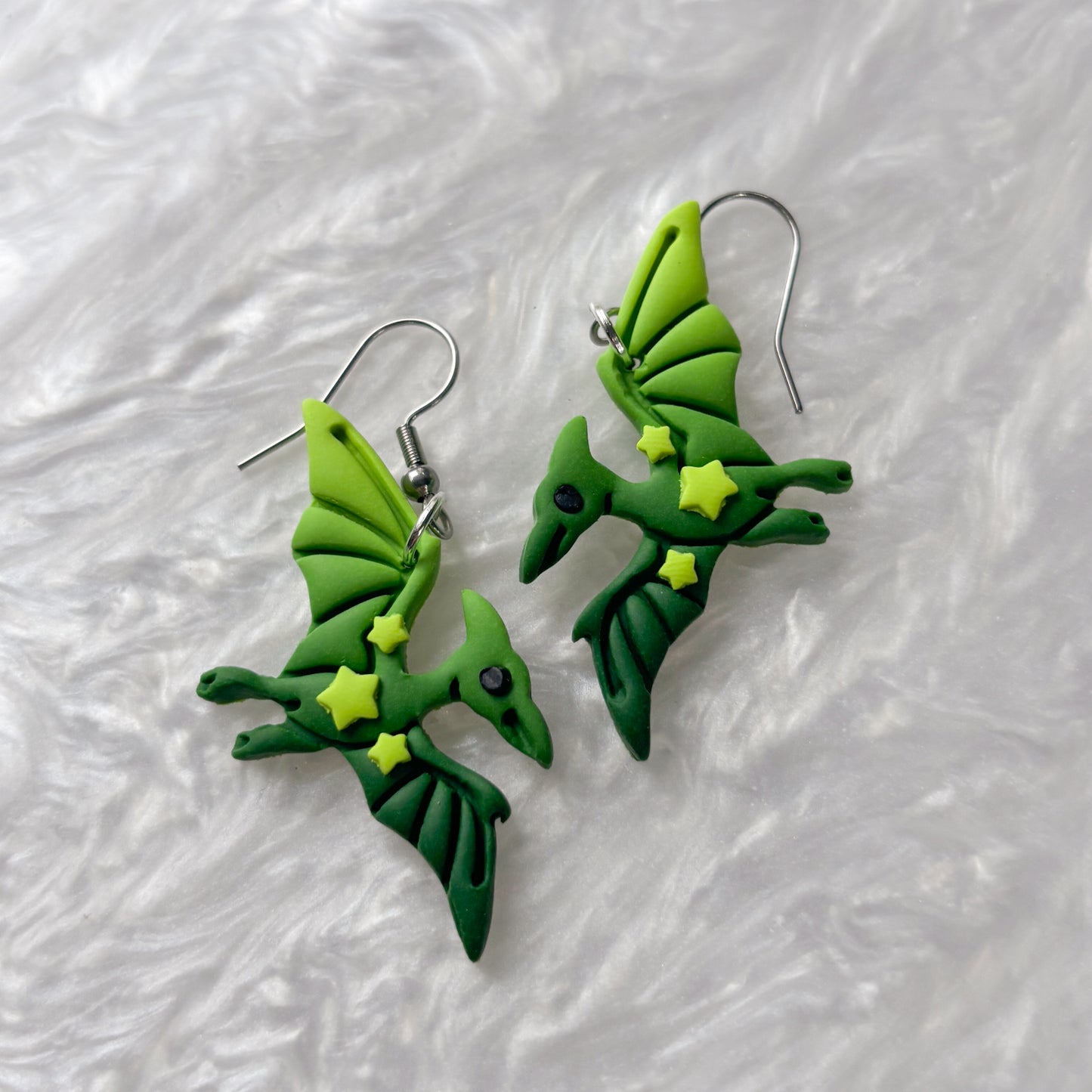 GRADIENT GREEN WITH STARS DINO EARRINGS (PTERODACTYL)