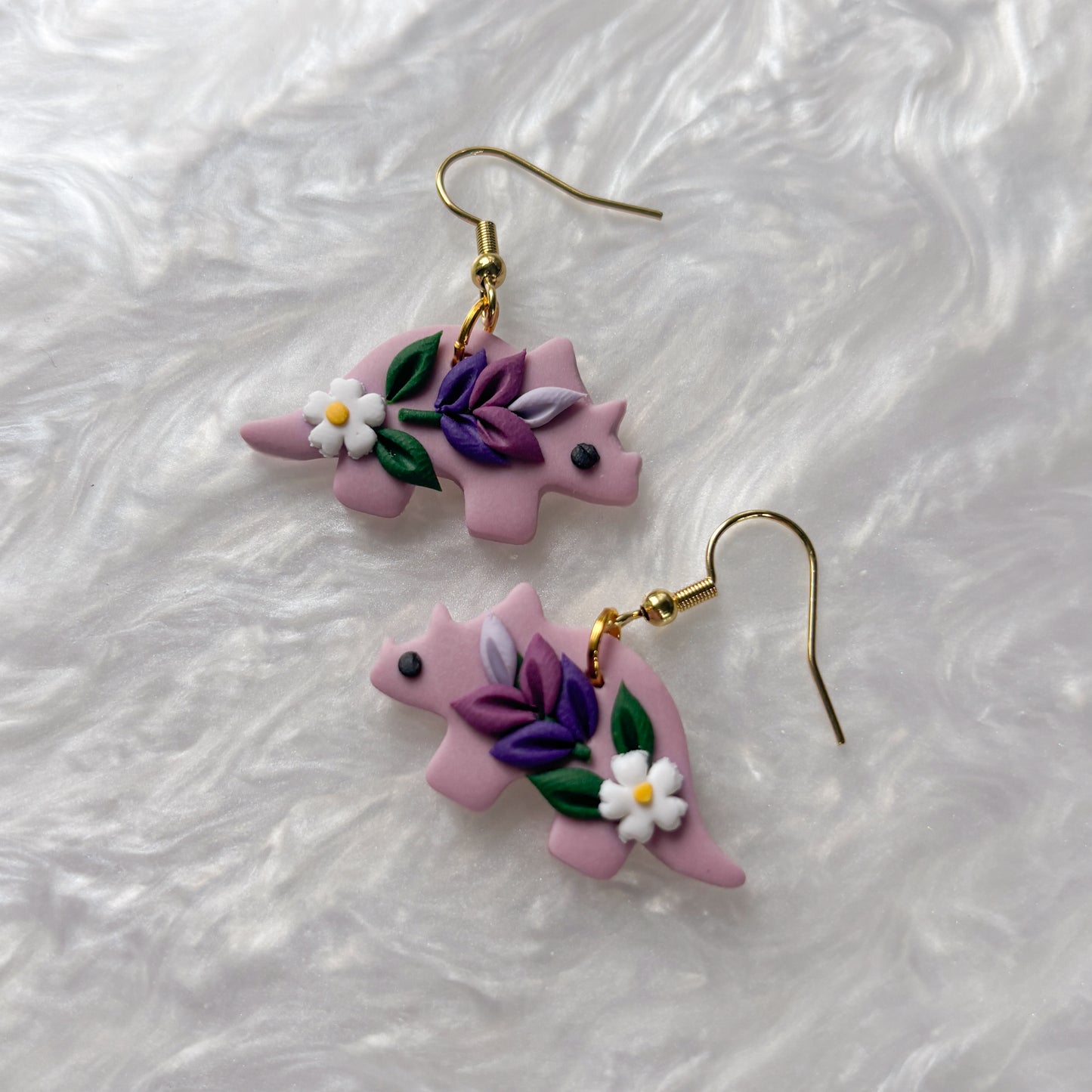 LAVENDER DINO EARRINGS (TRICERATOPS)