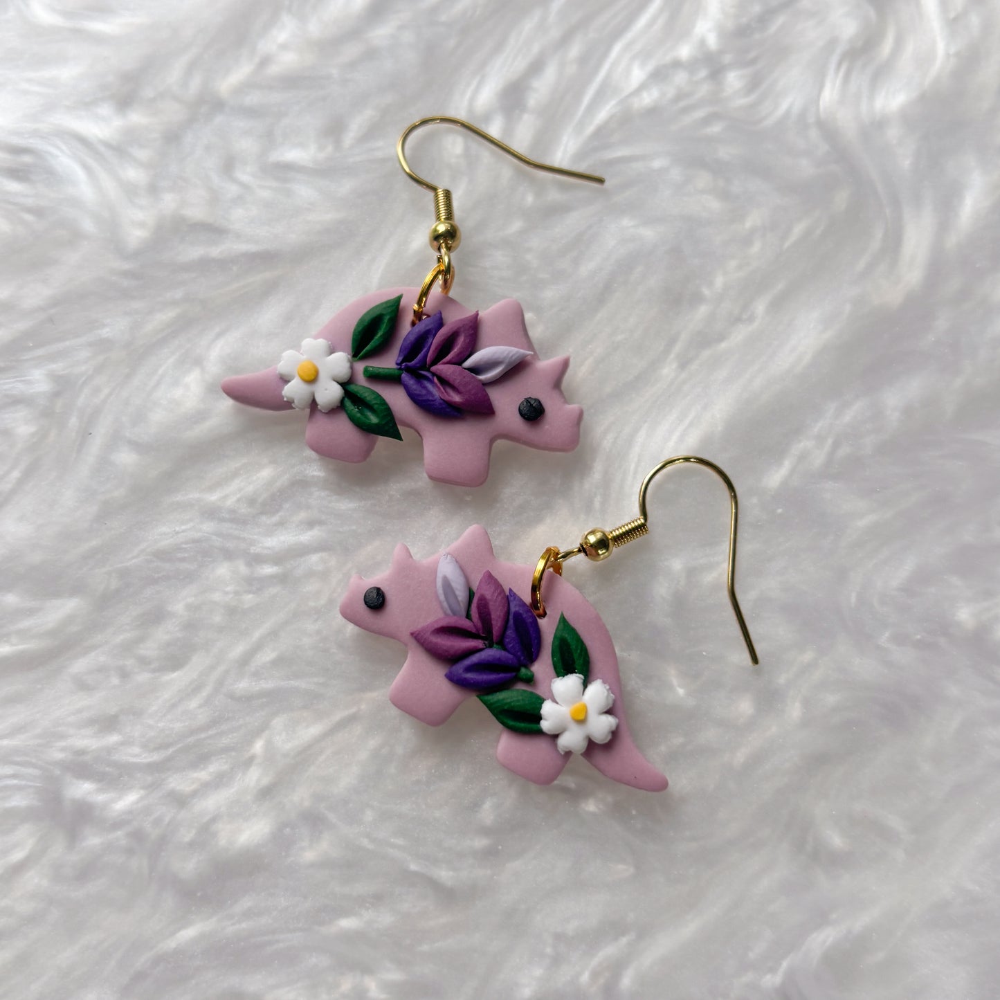 LAVENDER DINO EARRINGS (TRICERATOPS)