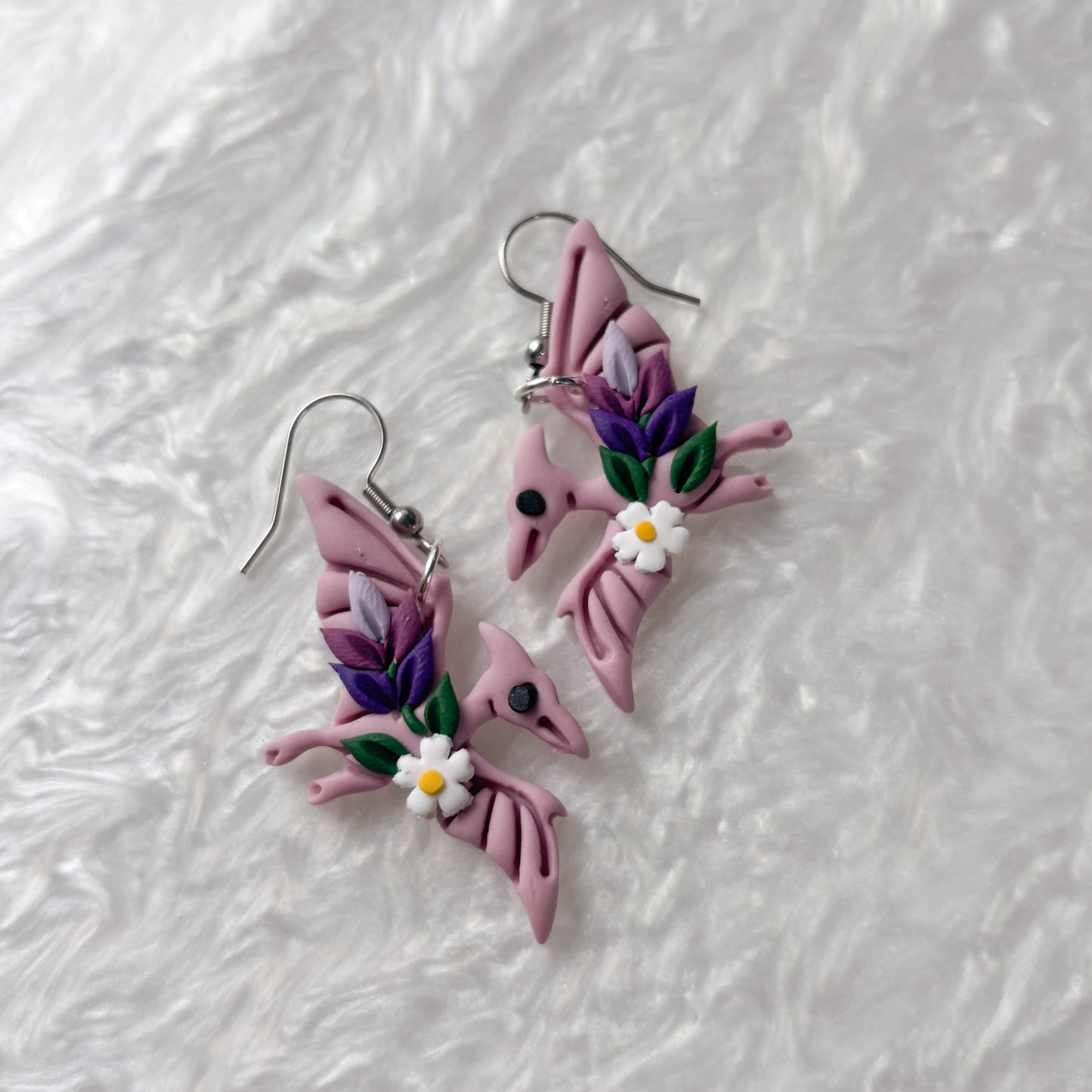 LAVENDER DINO EARRINGS (PTERODACTYL)