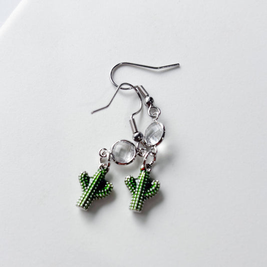 SILVER CACTUS CHARM EARRINGS