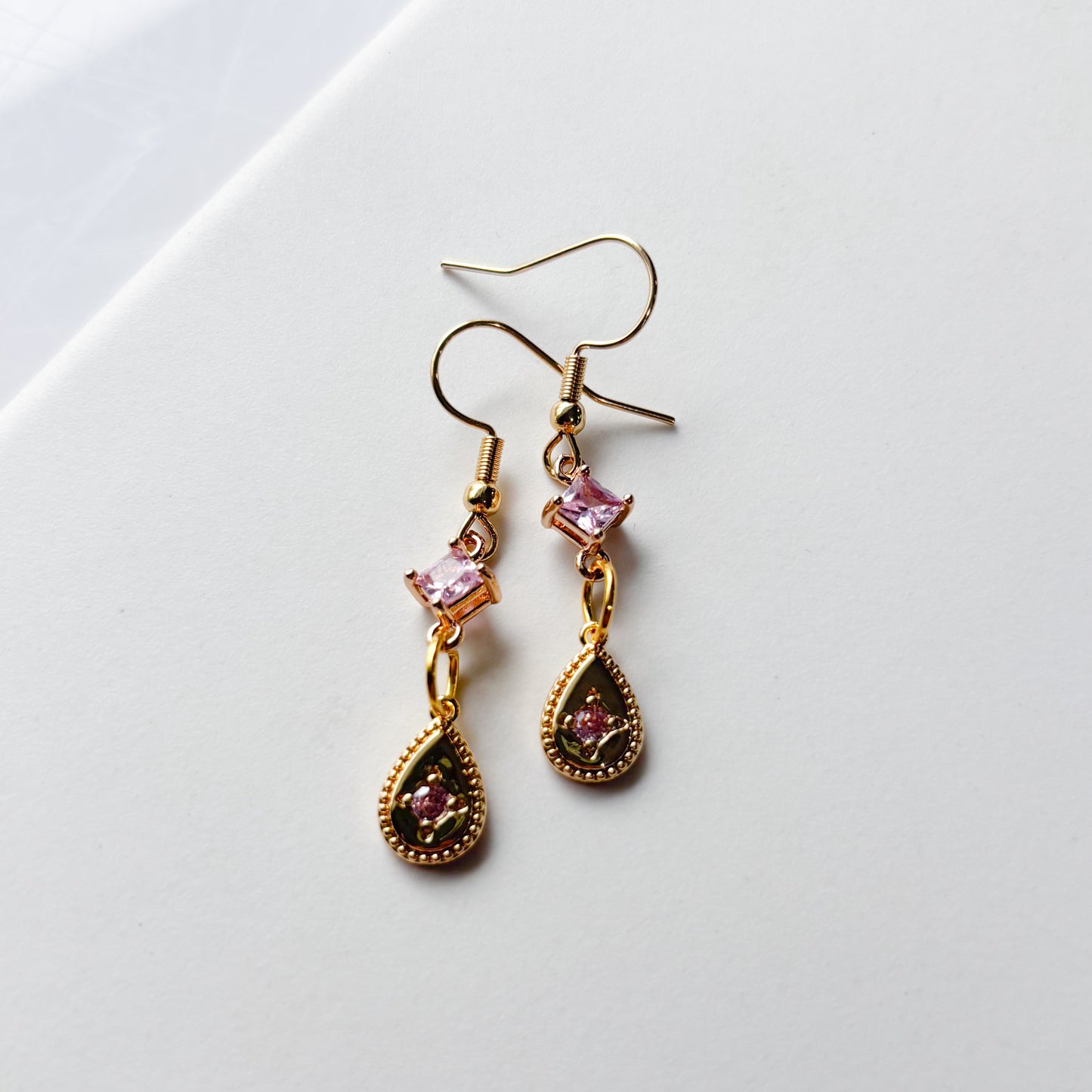 PINK TEARDROP CHARM EARRINGS