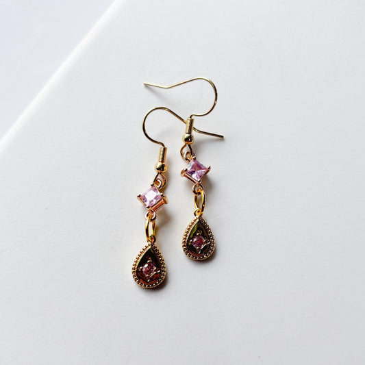PINK TEARDROP CHARM EARRINGS